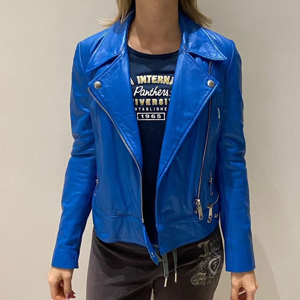 Diesel Blue Leather Jacket - Size S